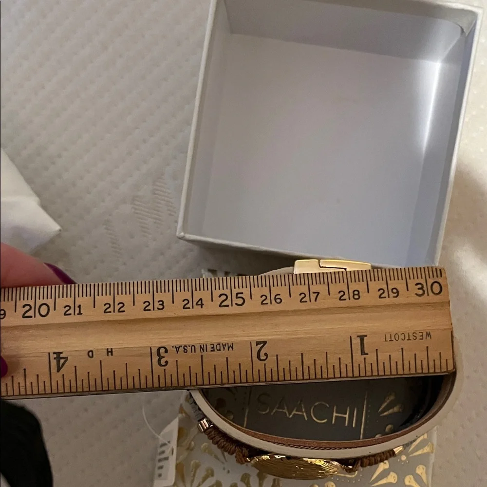 NIB Saachi Elegant Gold and Black Bangle Set Vegan Leather Brass Rhinestone - Picture 8 of 10